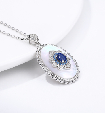 Sapphire Diamond Necklace 925 Sterling Silver