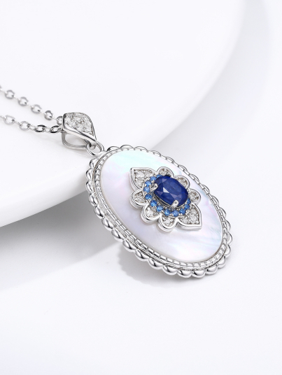 Sapphire Diamond Necklace 925 Sterling Silver