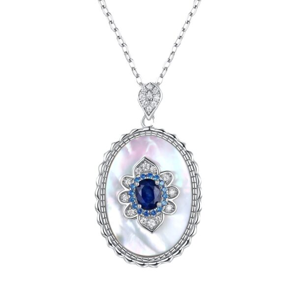 Sapphire Diamond Necklace 925 Sterling Silver