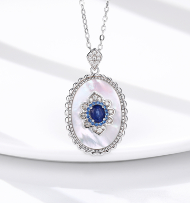 Sapphire Diamond Necklace 925 Sterling Silver