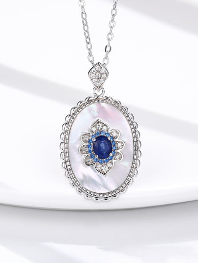 Sapphire Diamond Necklace 925 Sterling Silver