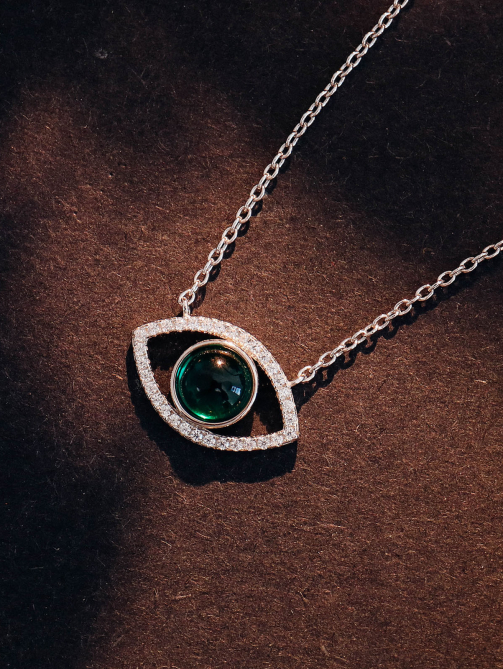 Emerald silver pendant for women - Eye model