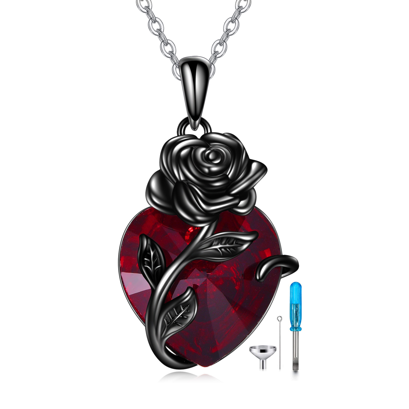 Silver Heart Rose Necklace For women